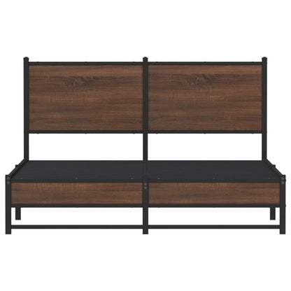 Bedframe met hoofdbord metaal bruin eikenkleurig 137x190 cm