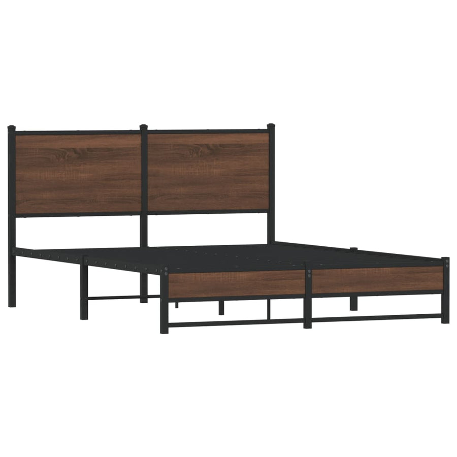 Bedframe met hoofdbord metaal bruin eikenkleurig 150x200 cm
