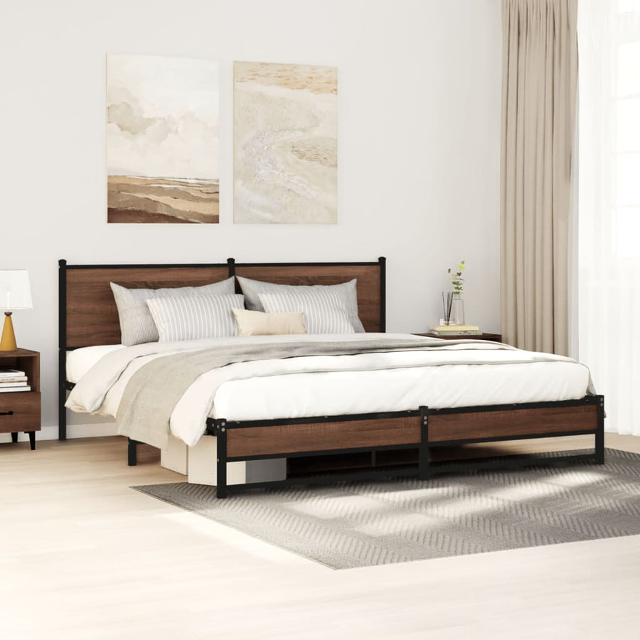 Bedframe met hoofdbord metaal bruin eikenkleurig 160x200 cm