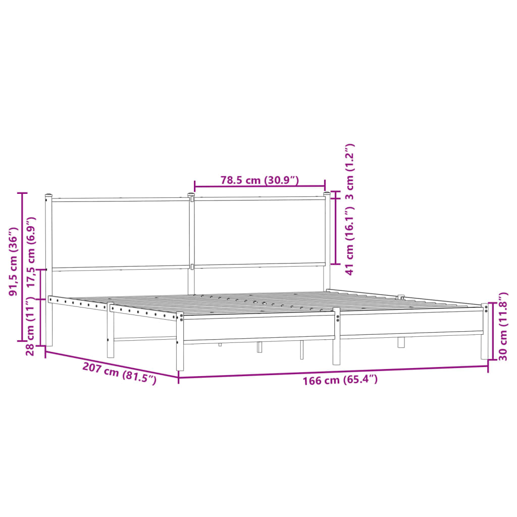 Bedframe met hoofdbord metaal bruin eikenkleurig 160x200 cm