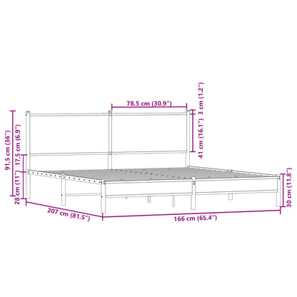 Bedframe met hoofdbord metaal bruin eikenkleurig 160x200 cm