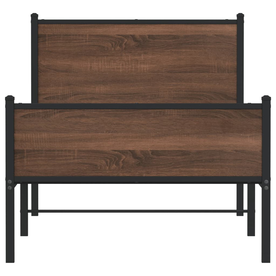 Bedframe hoofd- en voeteneinde metaal bruin eiken 75x190 cm