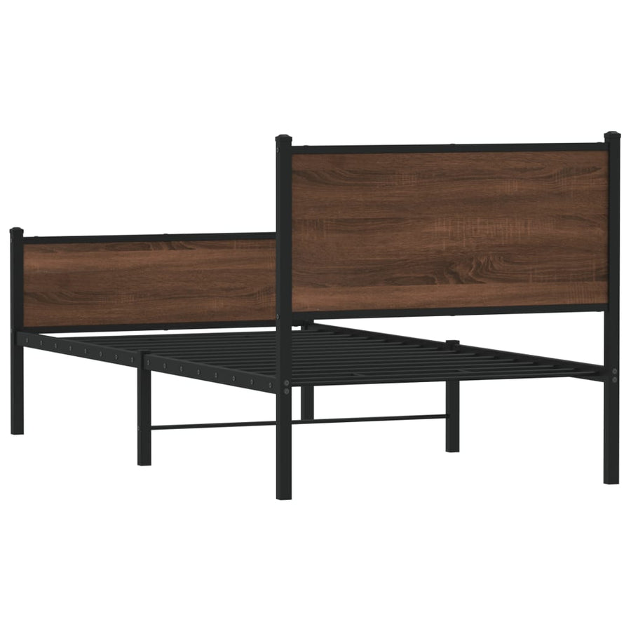 Bedframe hoofd- en voeteneinde metaal bruin eiken 75x190 cm