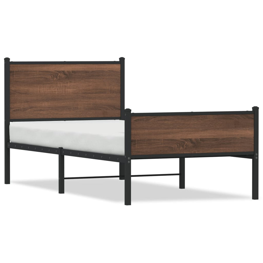 Bedframe hoofd- en voeteneinde metaal bruin eiken 75x190 cm