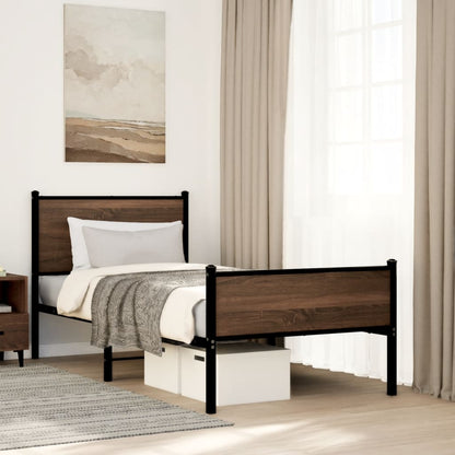 Bedframe hoofd- en voeteneinde metaal bruin eiken 80x200 cm