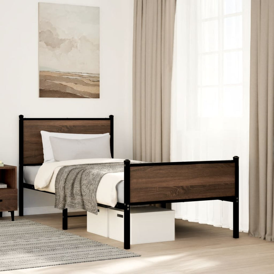 Bedframe hoofd- en voeteneinde metaal bruin eiken 80x200 cm