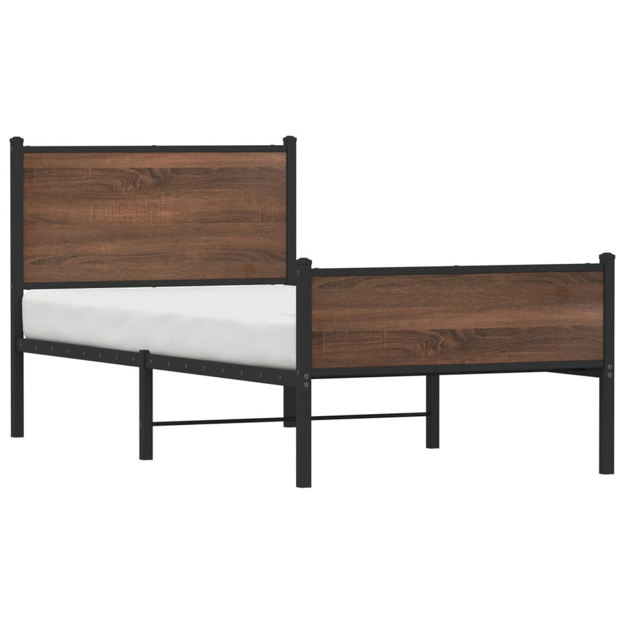 Bedframe hoofd- en voeteneinde metaal bruin eiken 80x200 cm