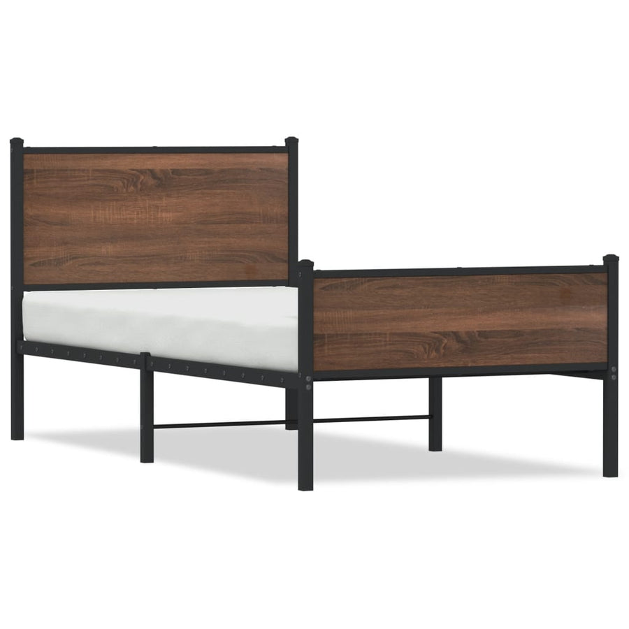 Bedframe hoofd- en voeteneinde metaal bruin eiken 90x190 cm
