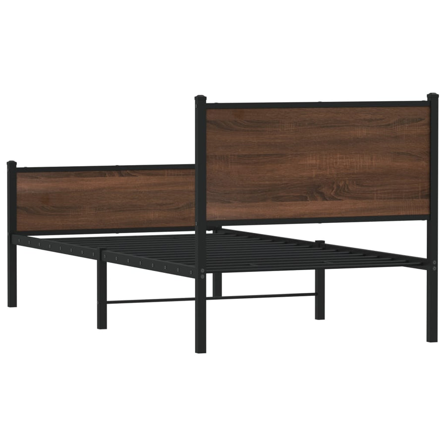 Bedframe hoofd- en voeteneinde metaal bruin eiken 90x200 cm