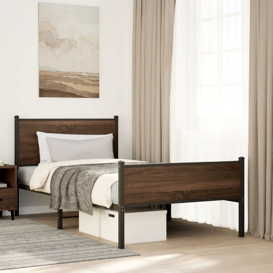Bedframe hoofd- en voeteneinde metaal bruin eiken 100x200 cm