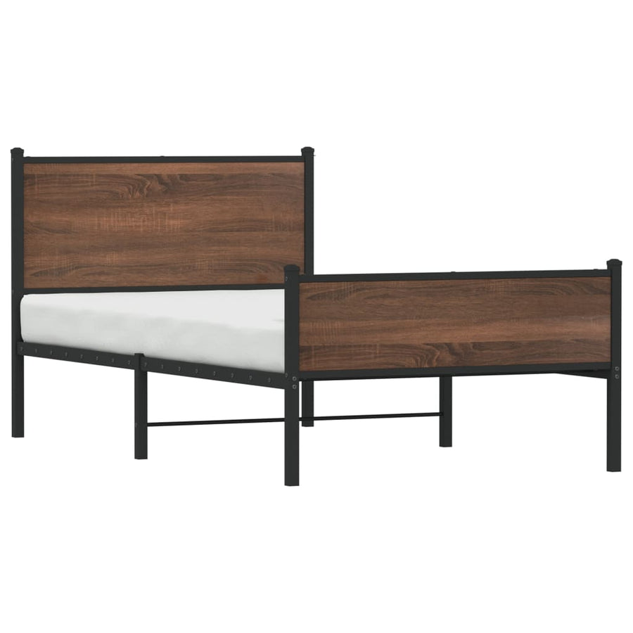 Bedframe hoofd- en voeteneinde metaal bruin eiken 100x200 cm
