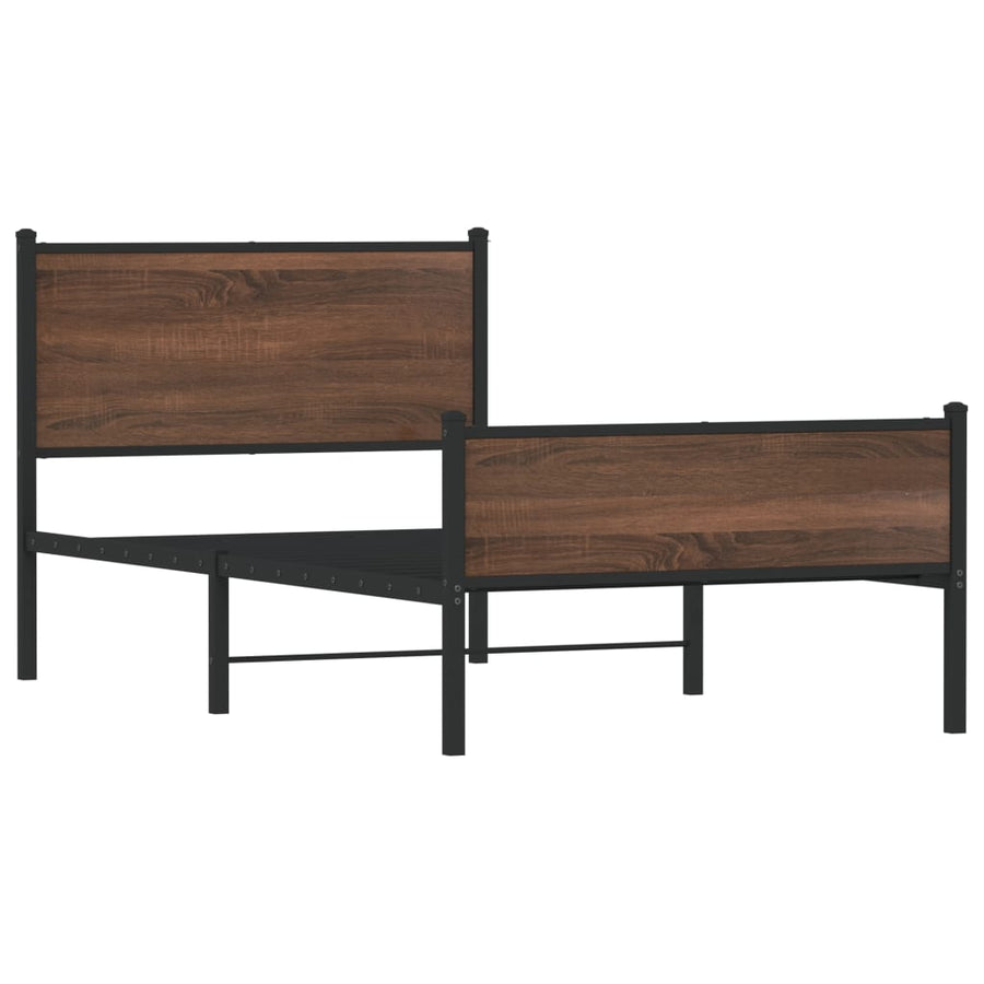 Bedframe hoofd- en voeteneinde metaal bruin eiken 107x203 cm