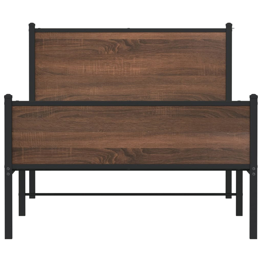 Bedframe hoofd- en voeteneinde metaal bruin eiken 107x203 cm