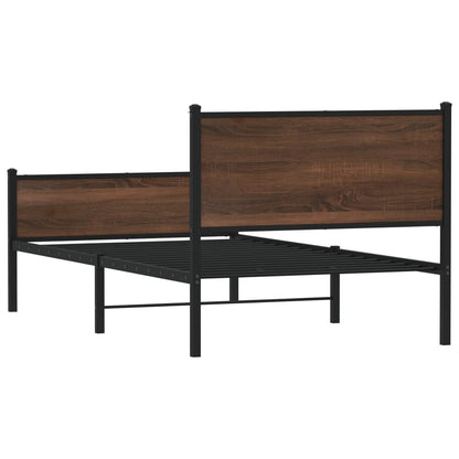 Bedframe hoofd- en voeteneinde metaal bruin eiken 107x203 cm