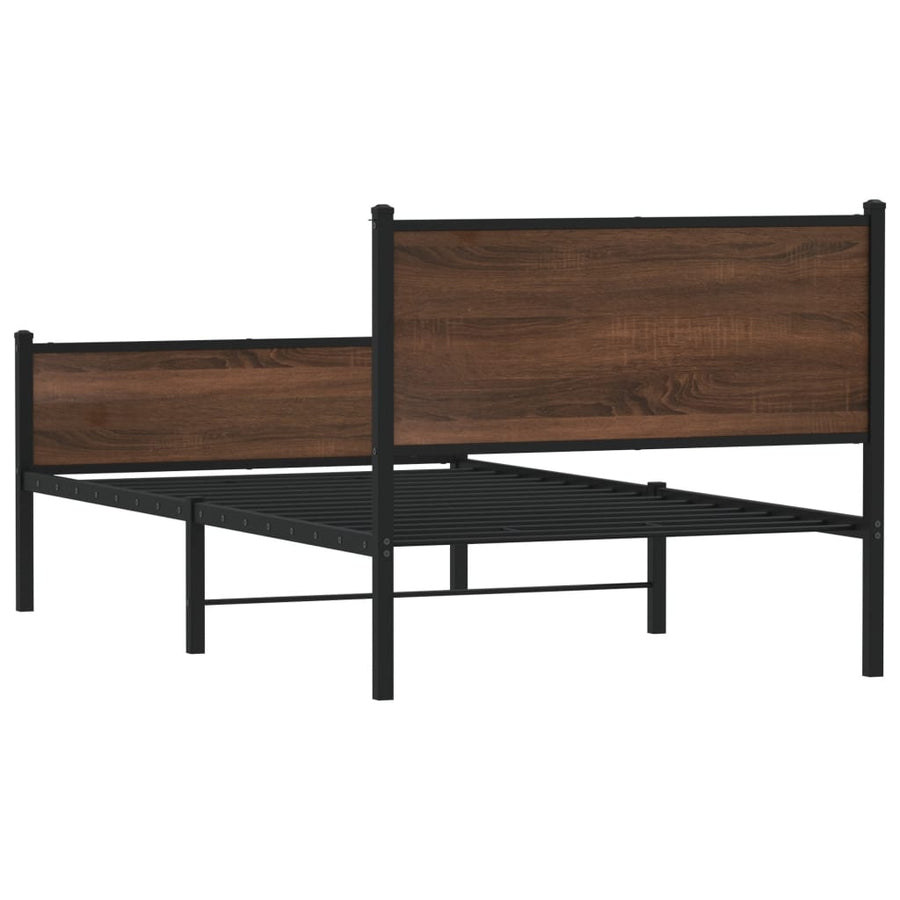 Bedframe hoofd- en voeteneinde metaal bruin eiken 107x203 cm
