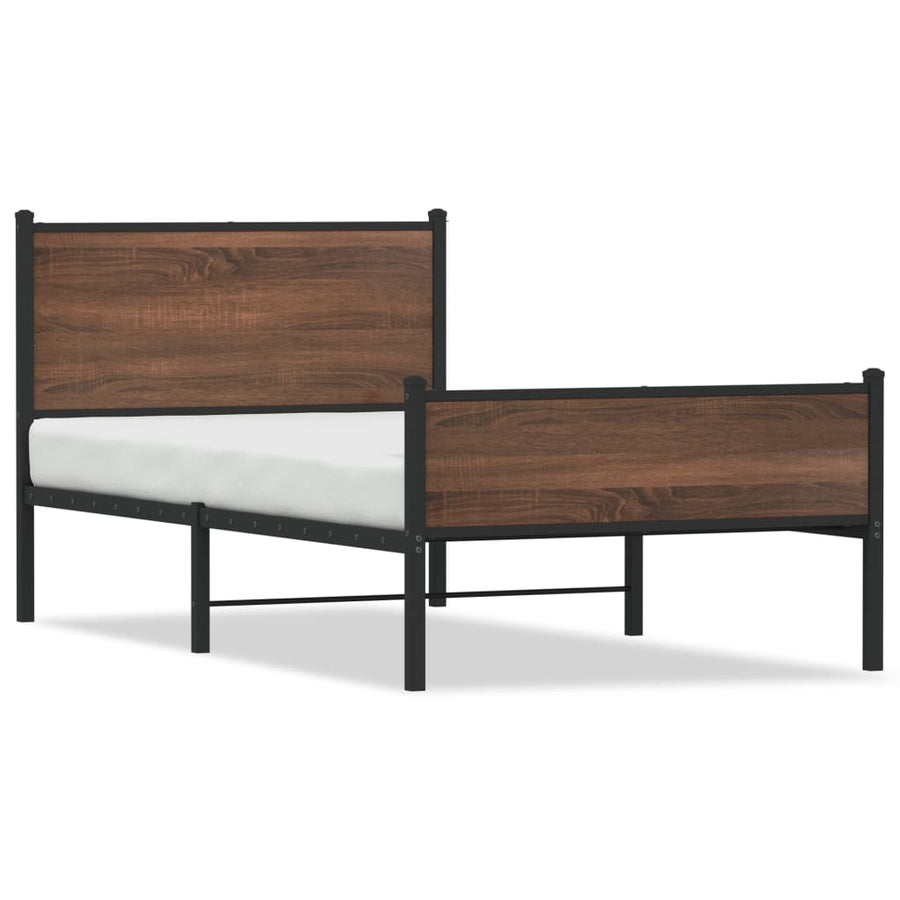 Bedframe hoofd- en voeteneinde metaal bruin eiken 107x203 cm