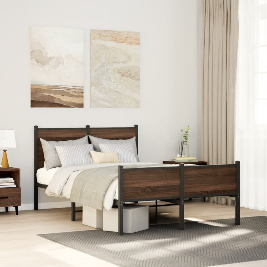 Bedframe hoofd- en voeteneinde metaal bruin eiken 120x190 cm