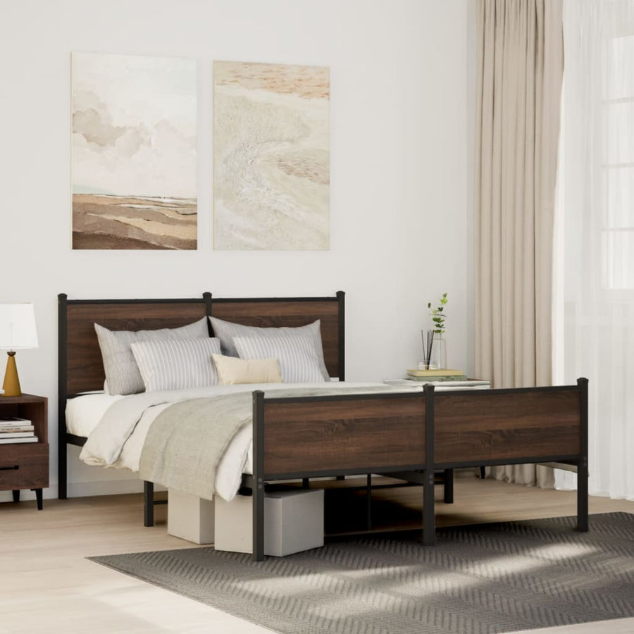 Bedframe hoofd- en voeteneinde metaal bruin eiken 140x190 cm