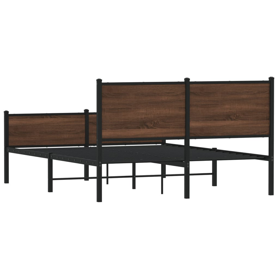 Bedframe hoofd- en voeteneinde metaal bruin eiken 140x200 cm
