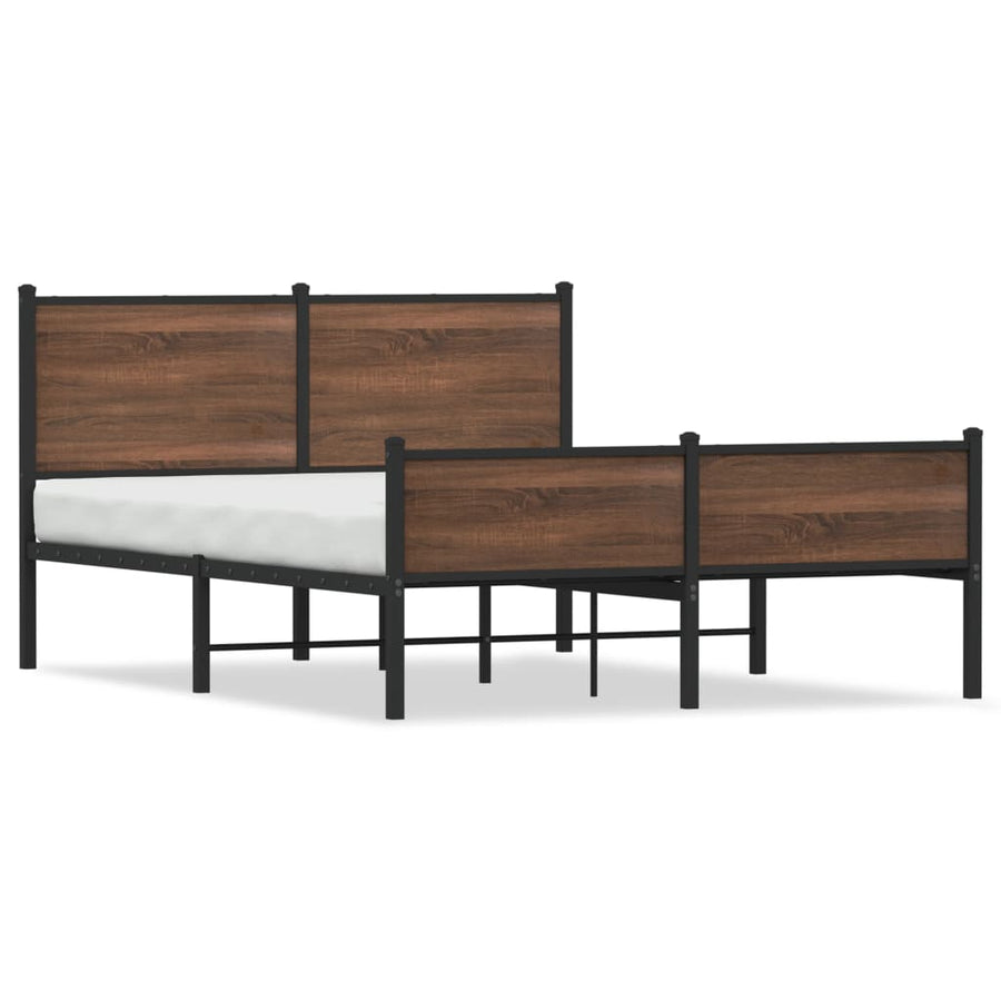 Bedframe hoofd- en voeteneinde metaal bruin eiken 140x200 cm