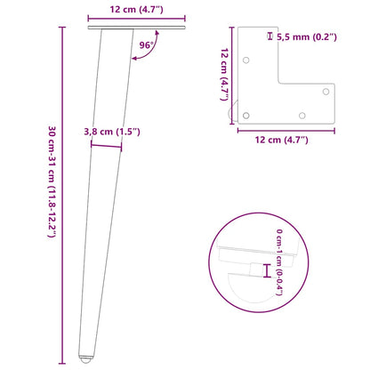 Salontafelpoten conische vorm 4 st 30-31 cm staal zwart
