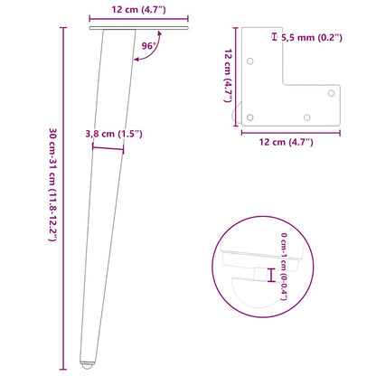 Salontafelpoten conische vorm 4 st 30-31 cm staal wit