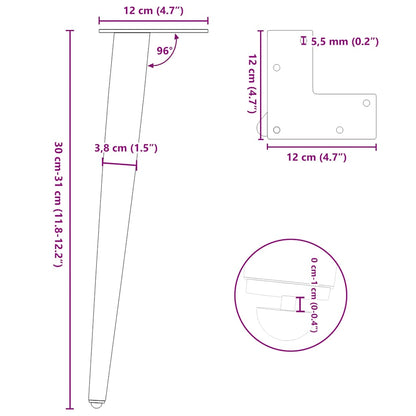 Salontafelpoten conische vorm 4 st 30-31 cm staal naturel