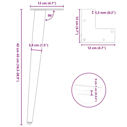 Salontafelpoten conische vorm 4 st 42-43 cm staal wit