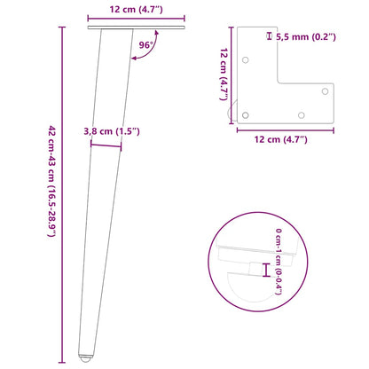 Salontafelpoten conische vorm 4 st 42-43 cm staal antraciet