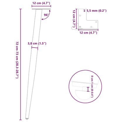 Salontafelpoten conische vorm 4 st 72-73 cm staal antraciet