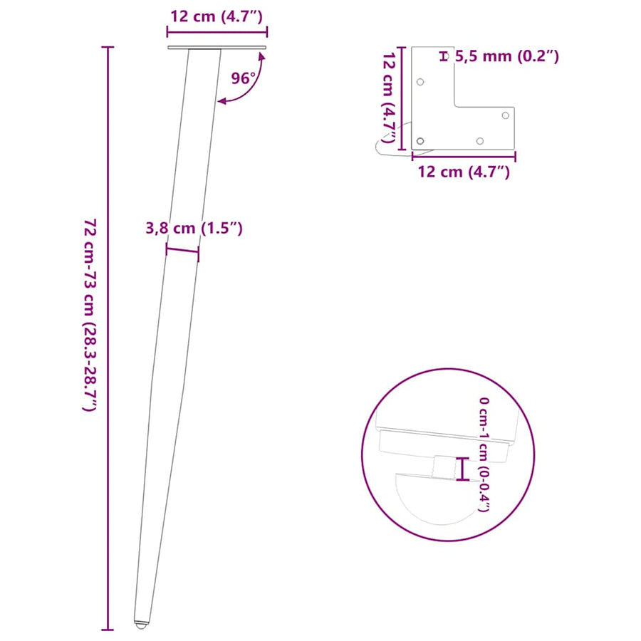 Salontafelpoten conische vorm 4 st 72-73 cm staal antraciet