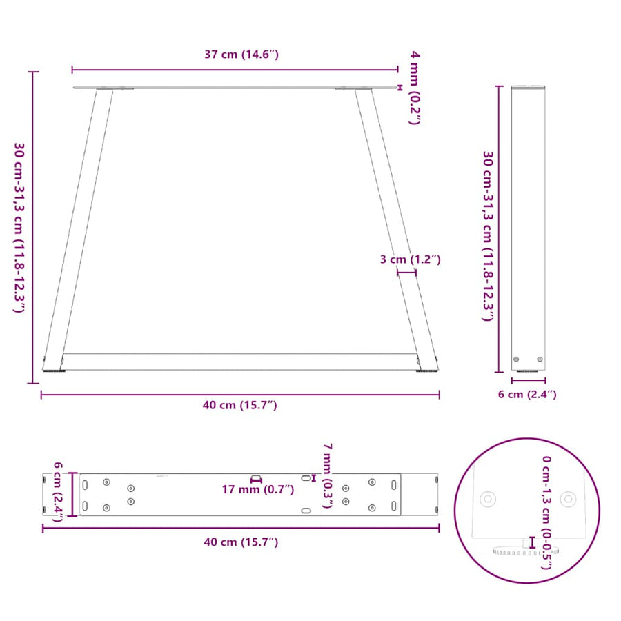 Salontafelpoten V-Vormig 40X(30-31,3) Cm Staal Antraciet 2 40 x (30-31.3) cm