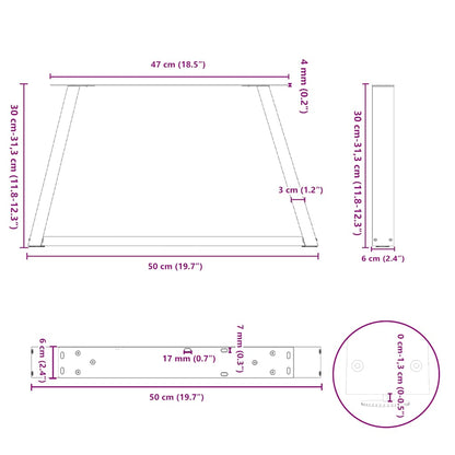 Eettafelpoten 2 st V-vormig 50x(30-31,3) cm staal naturel