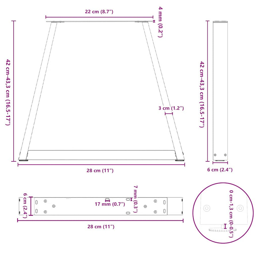 Eettafelpoten 2 st V-vormig 28x(42-43,3) cm staal antraciet
