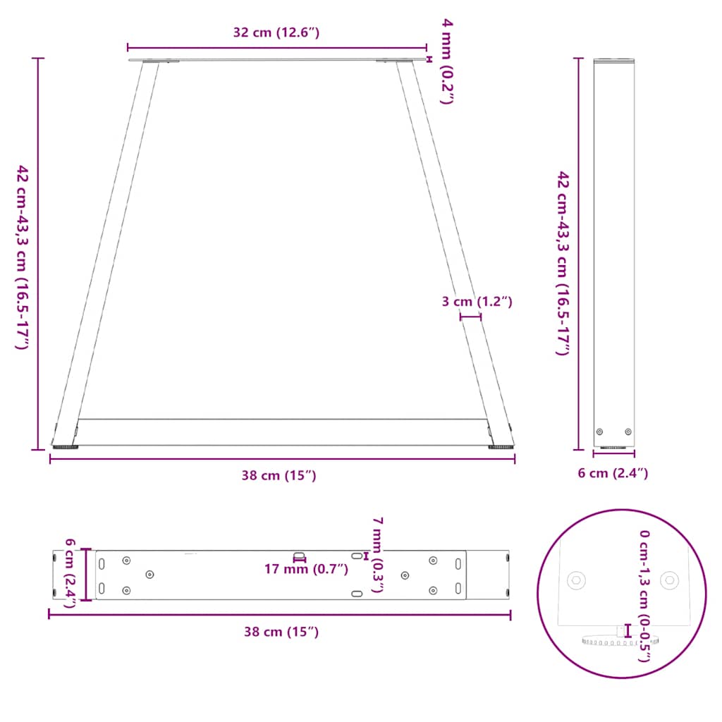 Salontafelpoten V-Vormig 38X(42-43,3) Cm Staal Wit 38 x (42-43.3) cm