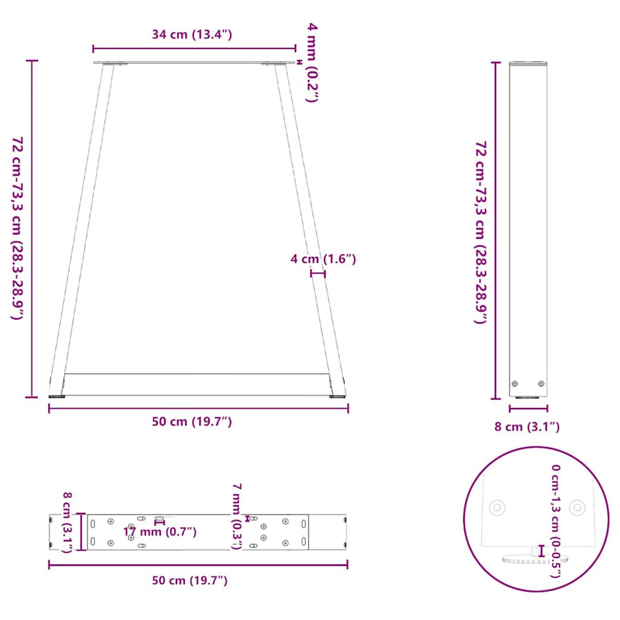 Eettafelpoten V-Vormig 50X(72-73,3) Cm Staal Wit 50 x (72-73) cm