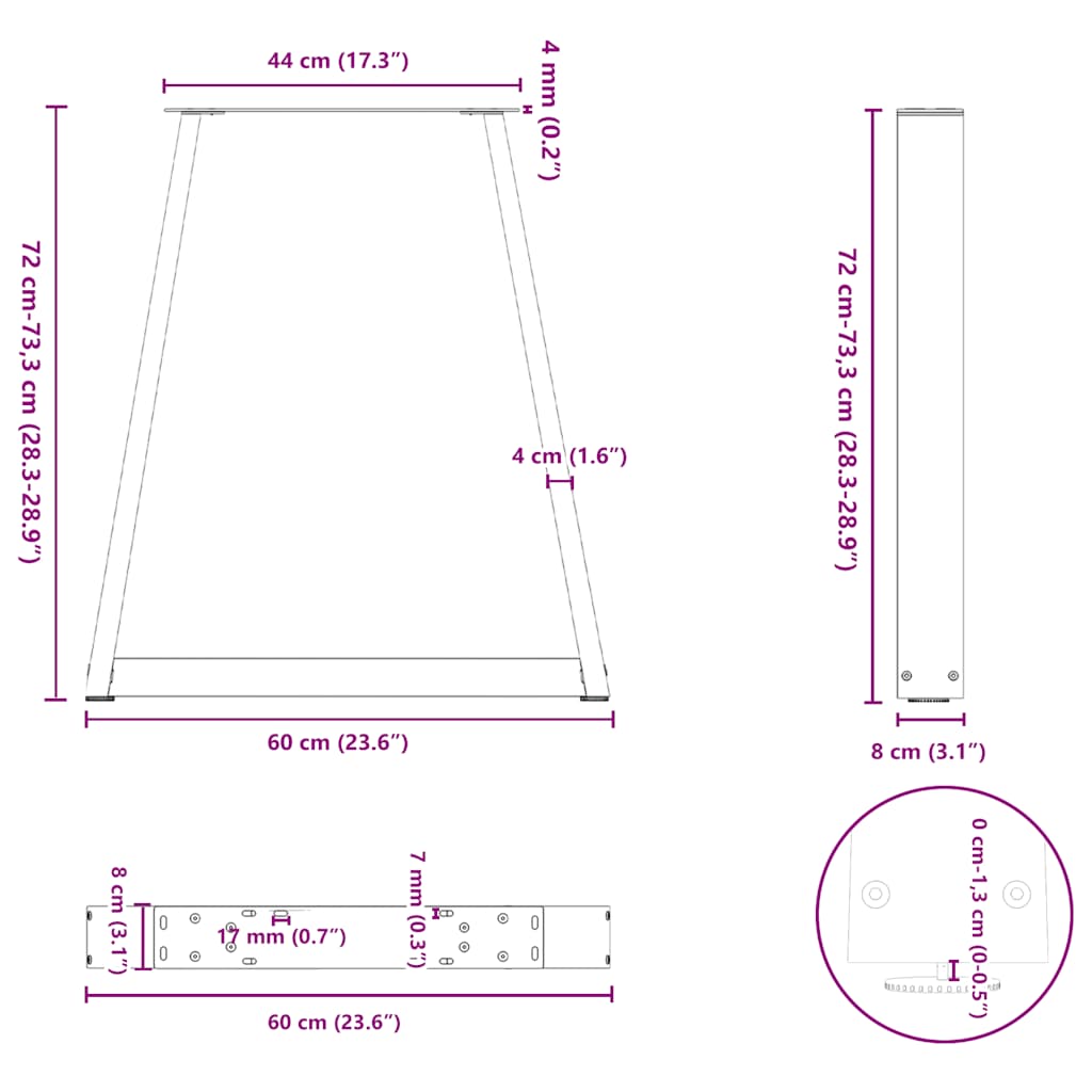 Eettafelpoten V-Vormig 60X(72-73,3) Cm Staal Wit 60 x (72-73) cm