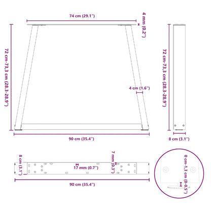 Eettafelpoten 2 st V-vormig 90x(72-73,3) cm staal zwart