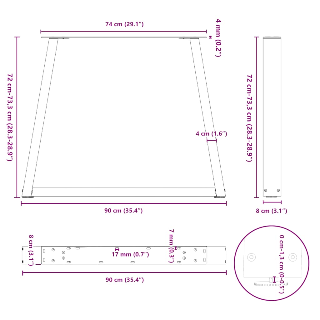 Eettafelpoten 2 St V-Vormig 90X(72-73,3) Cm Staal Wit Zwart