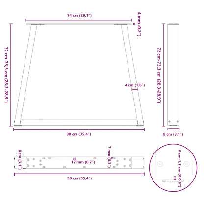 Eettafelpoten 2 St V-Vormig 90X(72-73,3) Cm Staal Wit Zwart