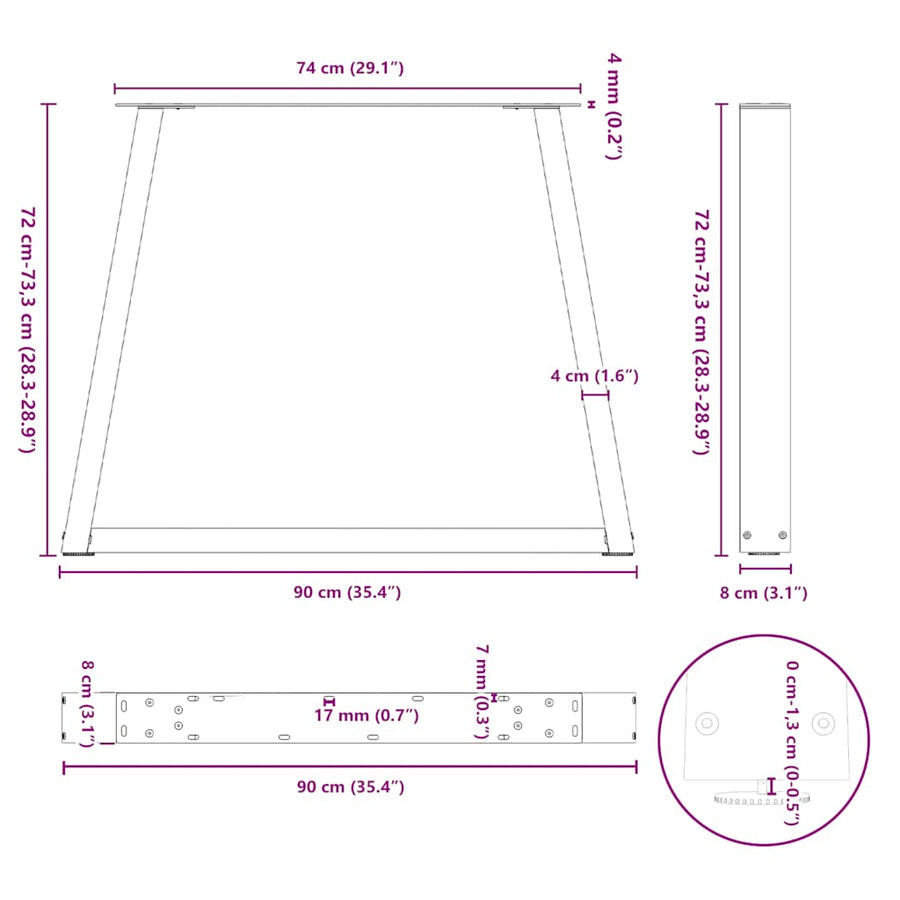 Eettafelpoten 2 St V-Vormig 90X(72-73,3) Cm Staal Wit Zwart
