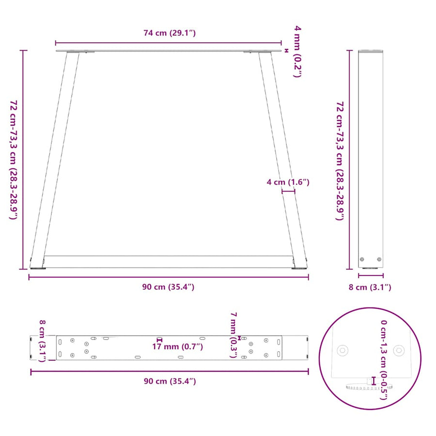 Eettafelpoten 2 st V-vormig 90x(72-73,3) cm staal antraciet