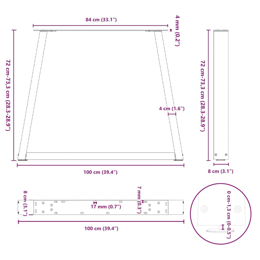 Eettafelpoten V-Vormig 100X(72-73,3) Cm Staal Wit 100 x (72-73.3) cm