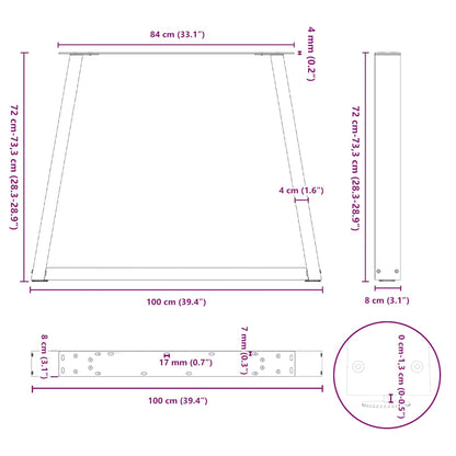 Eettafelpoten 3 st V-vormig 100x(72-73,3) cm staal antraciet
