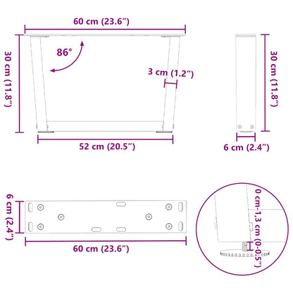 Eettafelpoten 2 st V-vormig 60x(30-31,3) cm staal wit