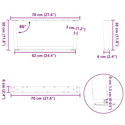 Eettafelpoten 2 st V-vormig 70x(30-31,3) cm staal wit
