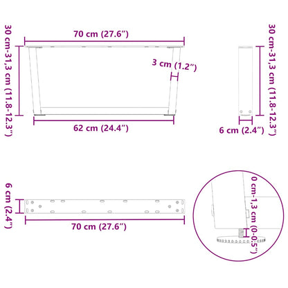 Eettafelpoten 2 st V-vormig 70x(30-31,3) cm staal naturel