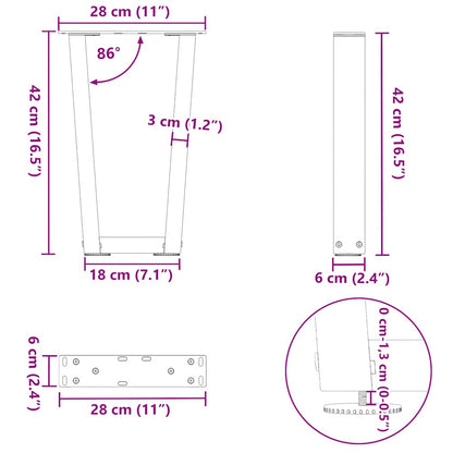 Eettafelpoten 2 st V-vormig 28x(42-43,3) cm staal zwart