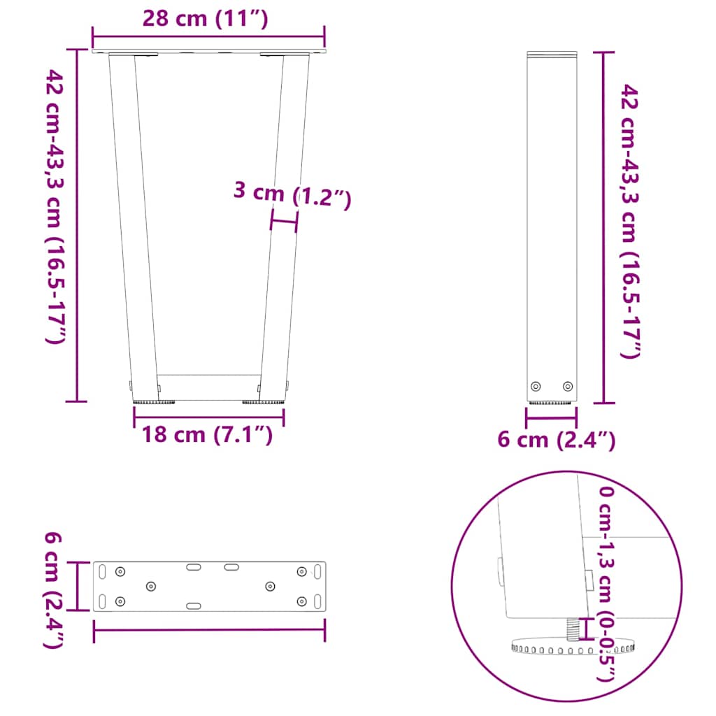 Eettafelpoten 2 st V-vormig 28x(42-43,3) cm staal antraciet