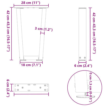 Eettafelpoten 2 st V-vormig 28x(42-43,3) cm staal antraciet